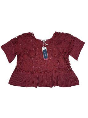 Gimmick Small Crochet Ruffle Top Boho Bohemian Cottage Western